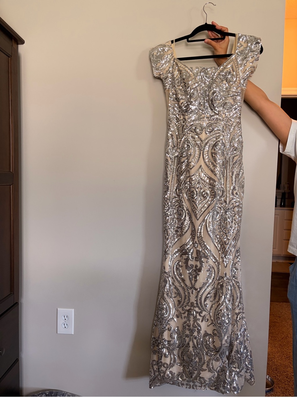 Jovani Silver Sequin Embellished Maxi Gown